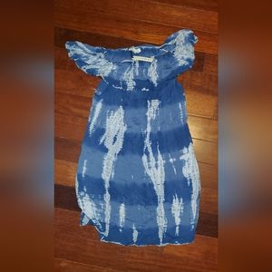 VANILLASTAR blue and white tie dye off the shoulder dress, size Large